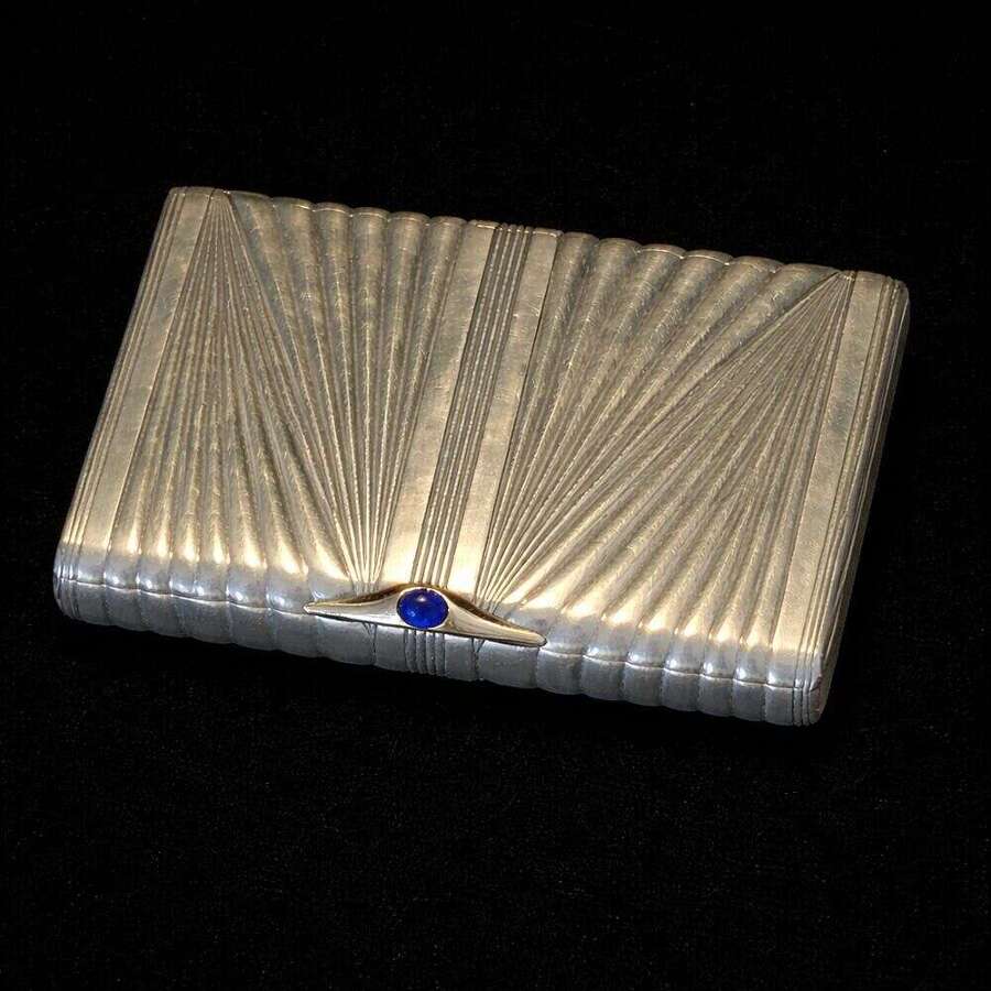 Art Deco Russian Solid Silver & 14k Gold Cigarette Case St. Petersburg