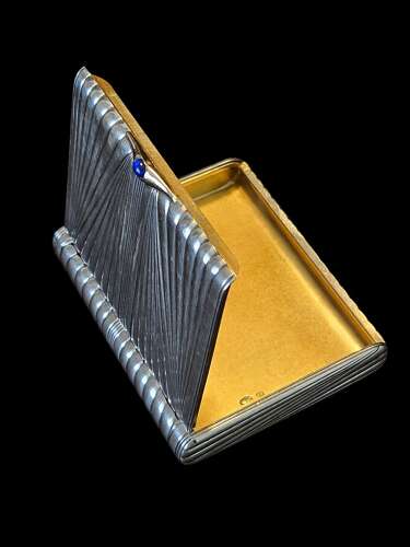 Art Deco Russian Solid Silver & 14k Gold Cigarette Case St. Petersburg