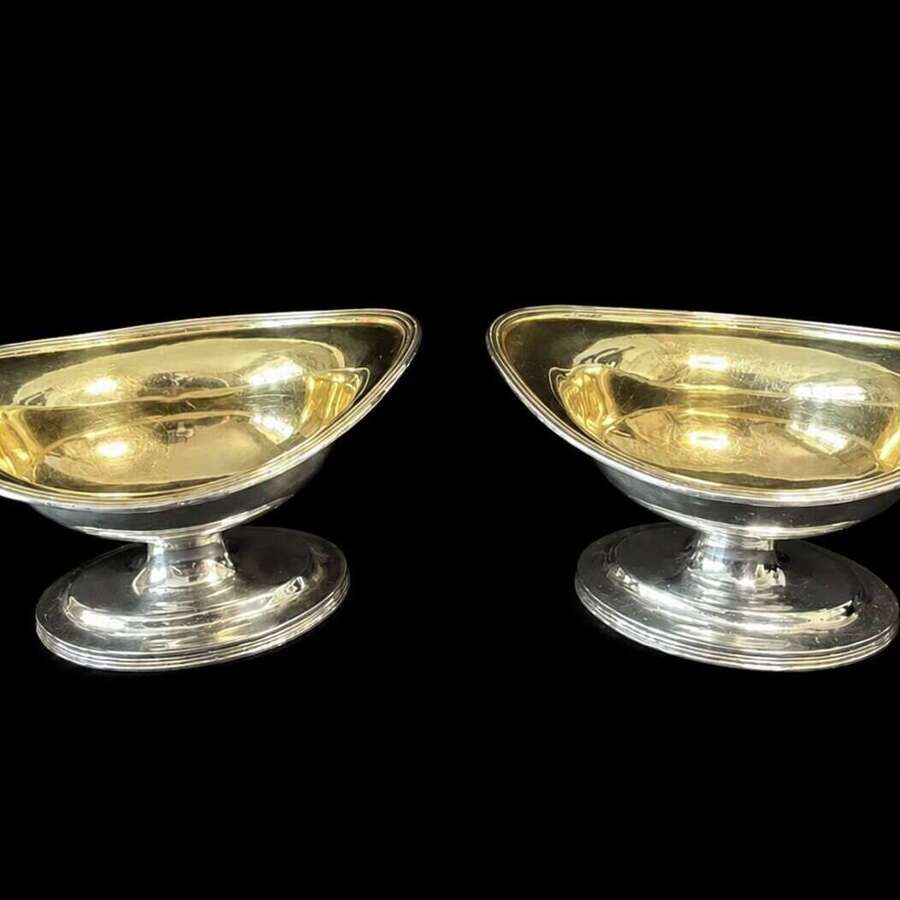 1800 Georgian Solid Silver Large Master Salts with Gold Wash by Bateman