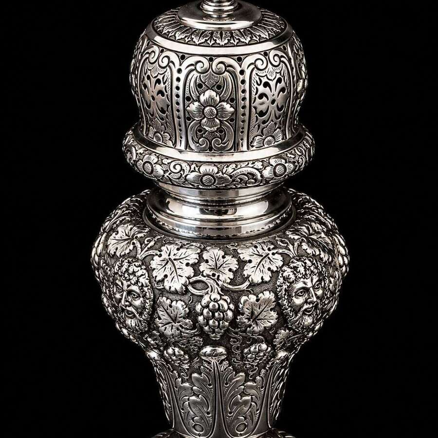 Antique Sterling Silver Caster, Wakely & Wheeler, London 1908, 24cm Tall