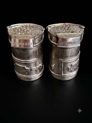 Rare Antique c.1880 Novelty Silver Plate Letterbox Pepper Shakers