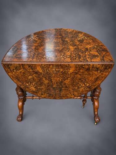 Antique Burr Walnut Marquetry Pembroke Table